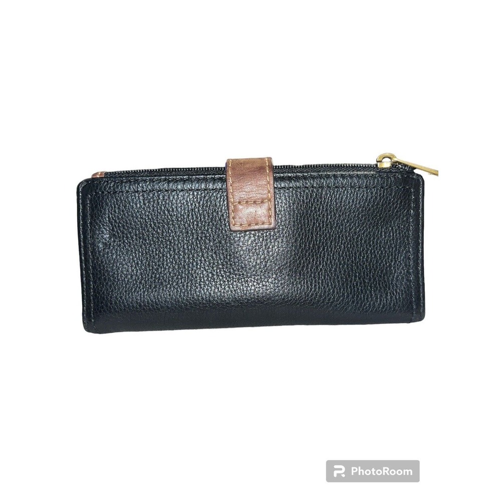 Fossil Leather Wallet Black Brown Clutch Pouch Card Organizer Pebble Bifold - Picture 2 of 11